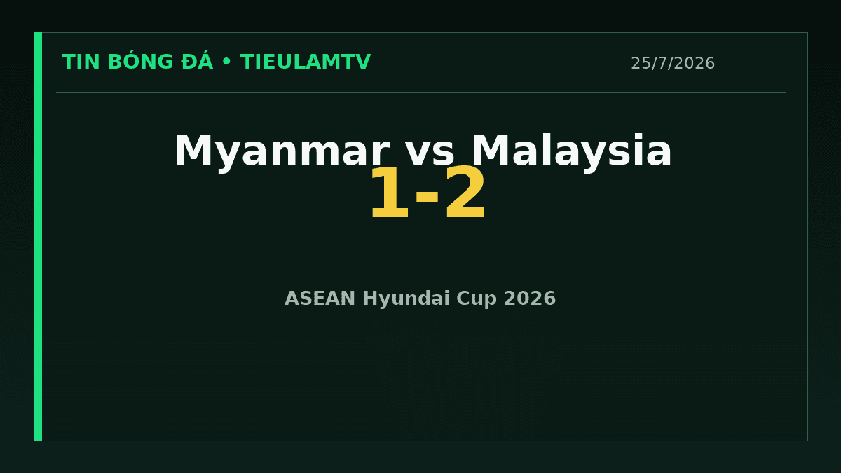 Malaysia thắng Myanmar 2-1 tại ASEAN Hyundai Cup 2026 - TieulamTV Malaysia thắng Myanmar 2-1 tại ASEAN Hyundai Cup 2026 - TieulamTV