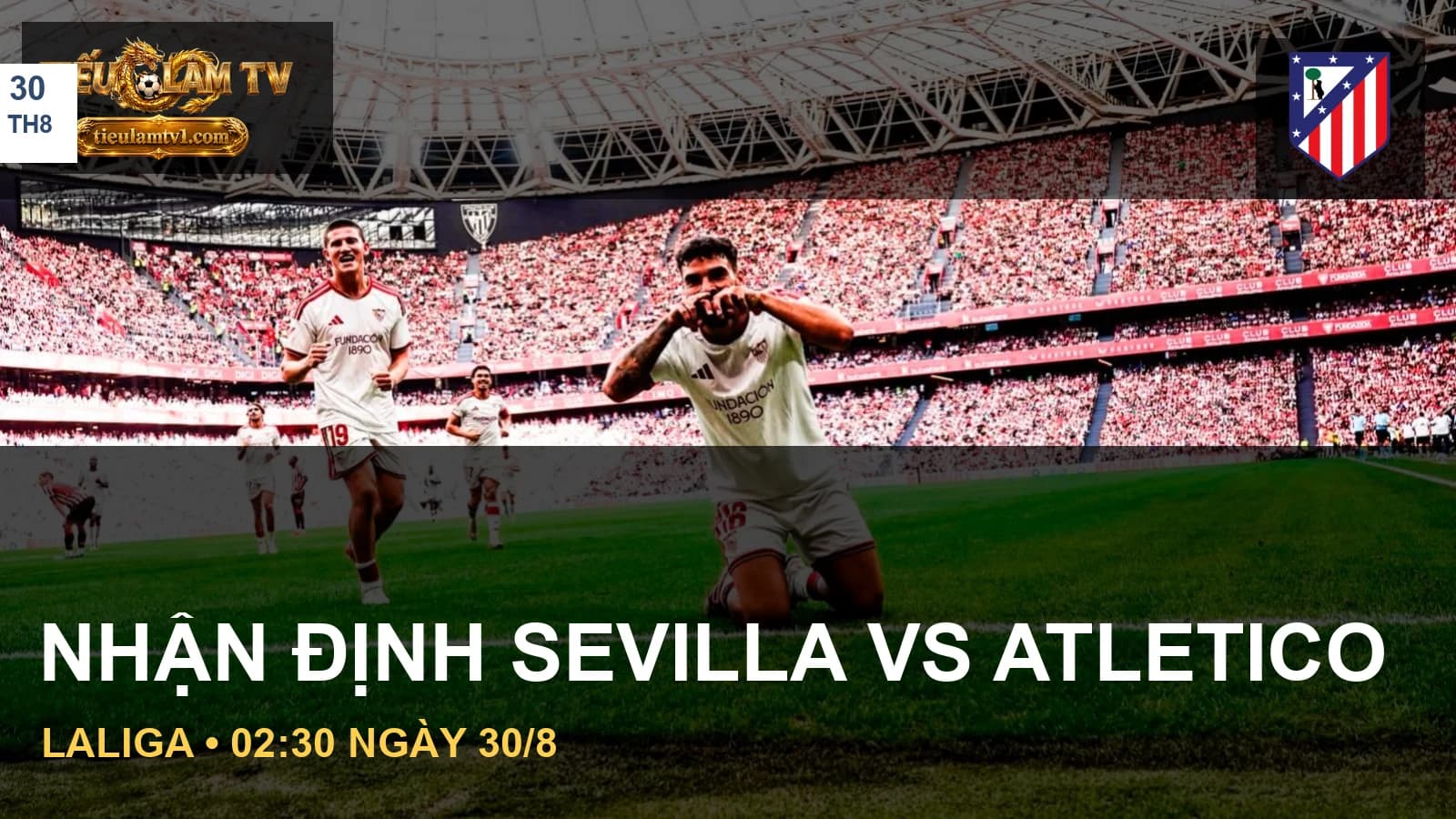 Cầu thủ Sevilla FC và huy hiệu Atlético Madrid trước trận LaLiga Cầu thủ Sevilla FC và huy hiệu Atlético Madrid trước trận LaLiga